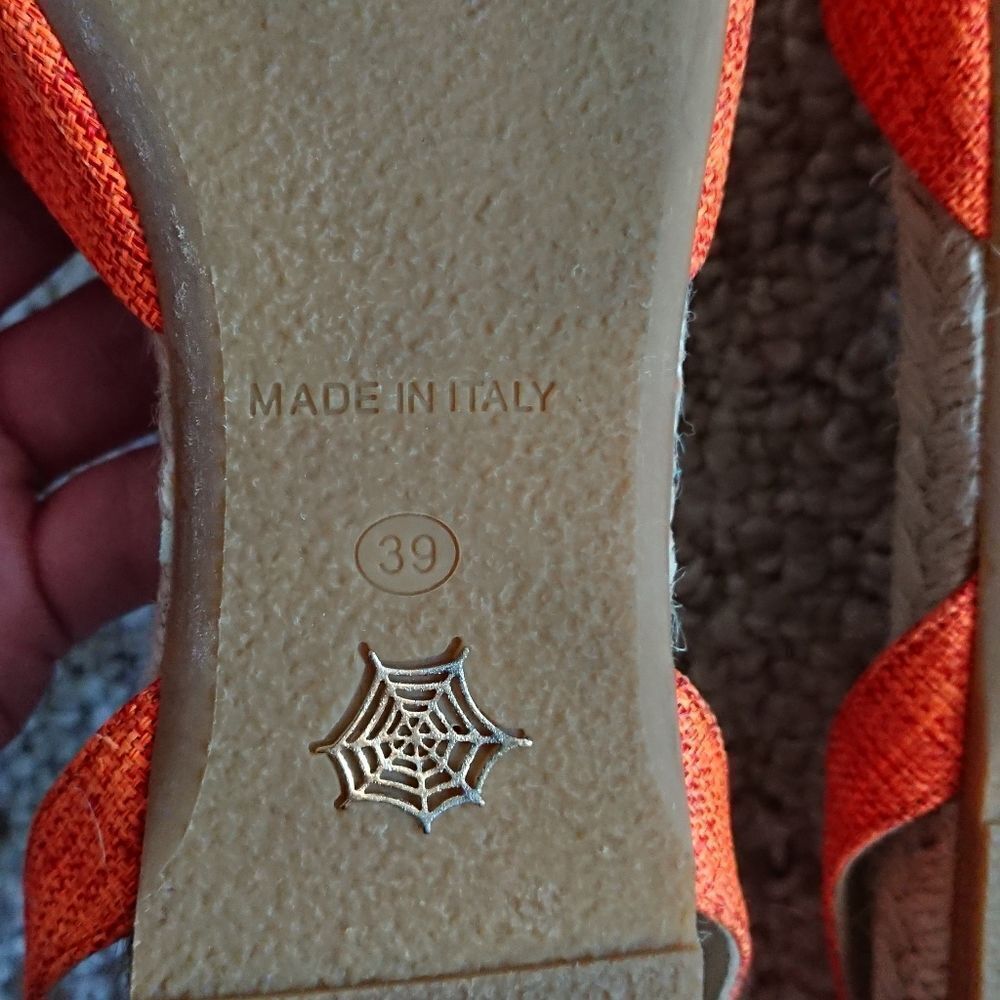 Charlotte Olympia neon orange canvas bow ankle wrap sandals size 8.5 - Picture 10 of 12